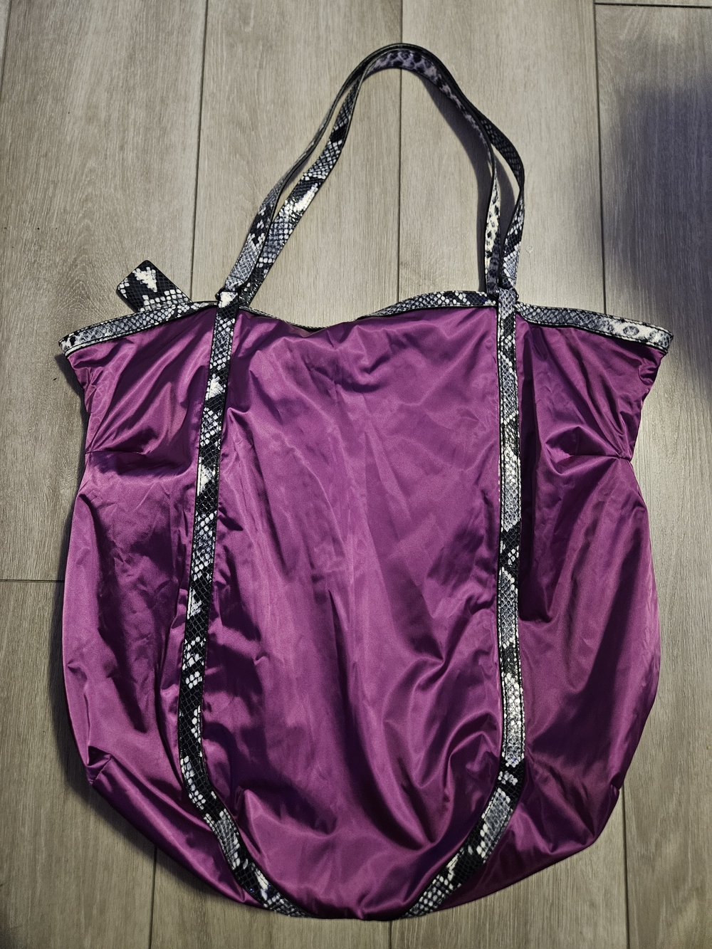 henri bendel Purple Tote with Black & White Snake-Print Trim